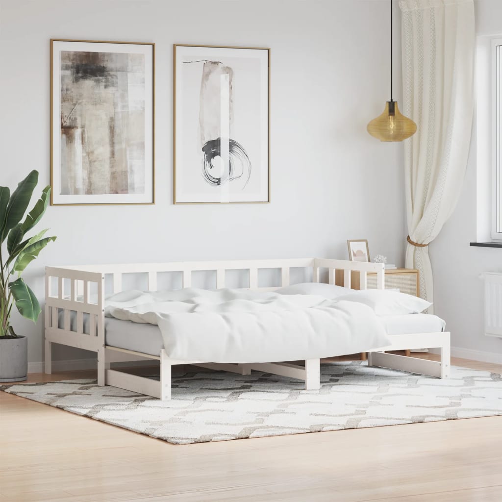 Daybed with Trundle without Mattress White 80x200 cm Solid Wood - Bargainia.com - 
