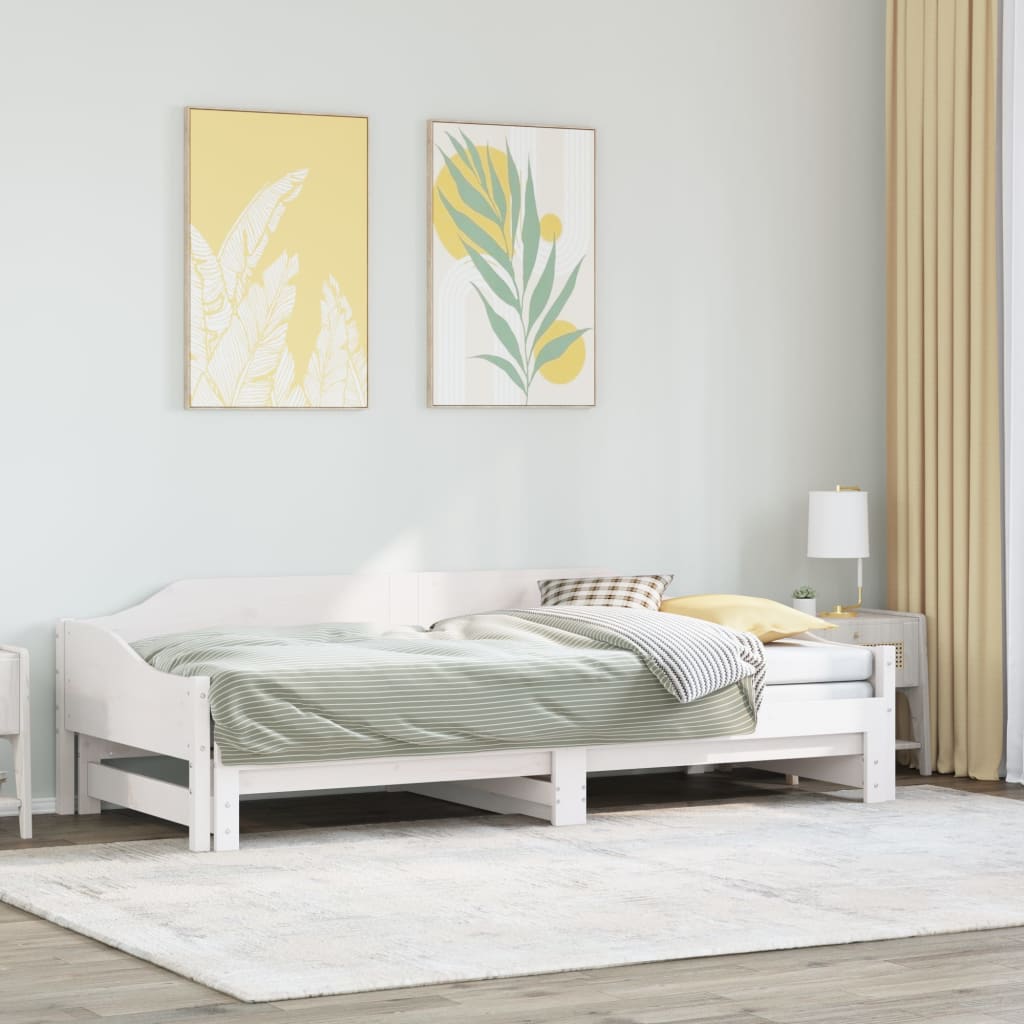 Daybed with Trundle without Mattress White 90x200 cm Solid Wood - Bargainia.com - 