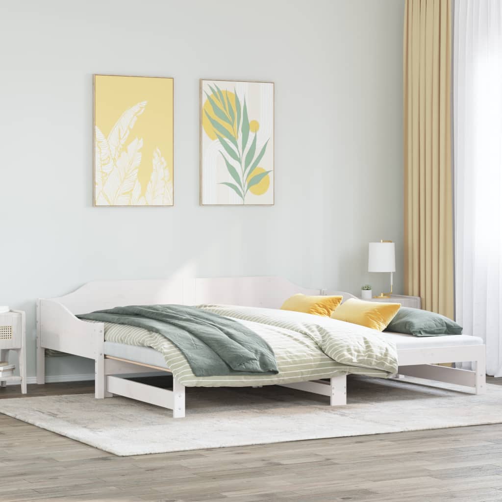 Daybed with Trundle without Mattress White 90x200 cm Solid Wood - Bargainia.com - 