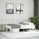 Daybed with Trundle without Mattress White 90x200 cm Steel - Bargainia.com - 