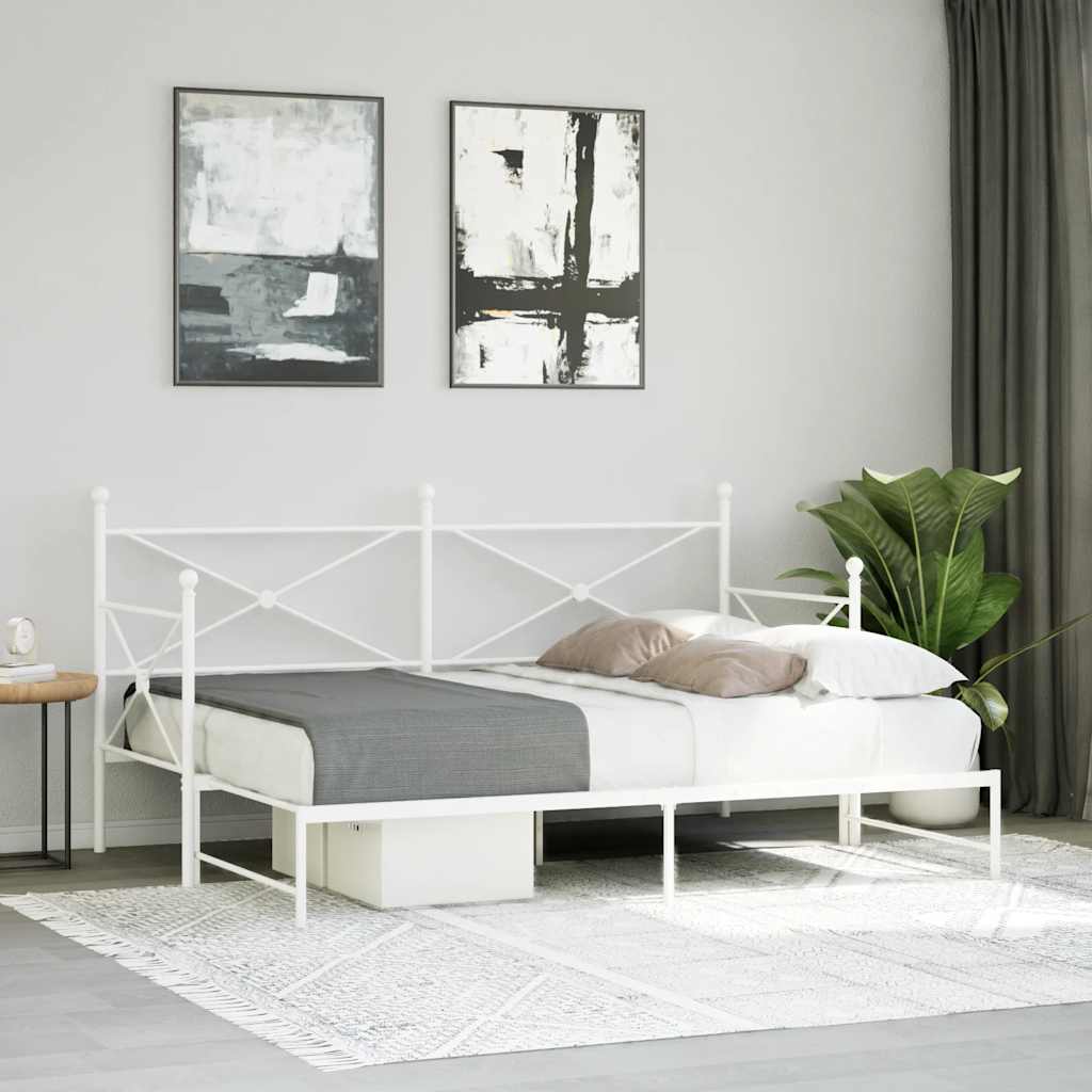 Daybed with Trundle without Mattress White 90x200 cm Steel - Bargainia.com - 