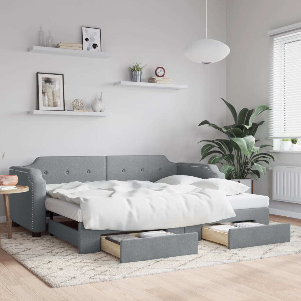 Daybed with Trundle&Drawers without Mattress Light Grey 90x190 cm Single - Bargainia.com - 