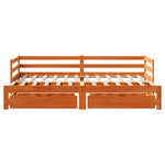Daybed with Trundle&Drawers without Mattress Wax Brown 80x200 cm - Bargainia.com - 