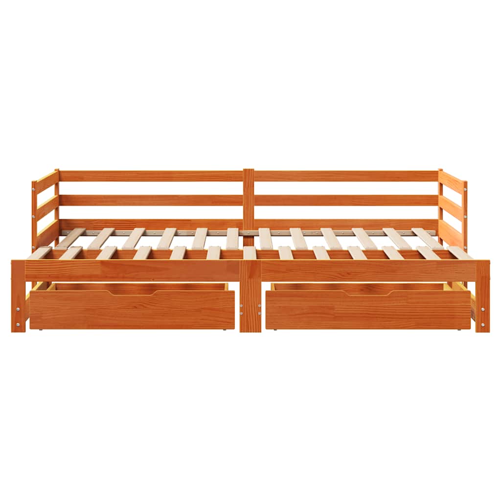 Daybed with Trundle&Drawers without Mattress Wax Brown 80x200 cm - Bargainia.com - 