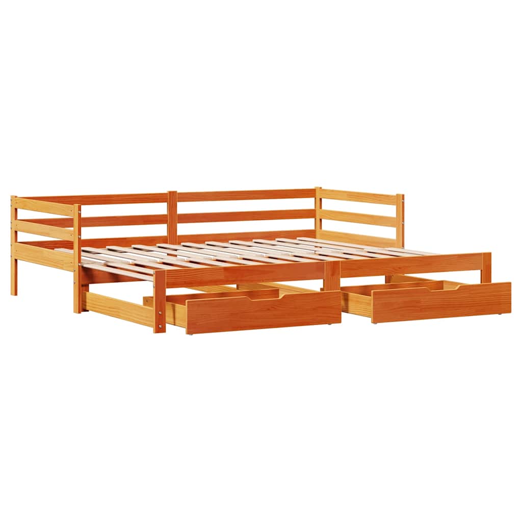 Daybed with Trundle&Drawers without Mattress Wax Brown 80x200 cm - Bargainia.com - 