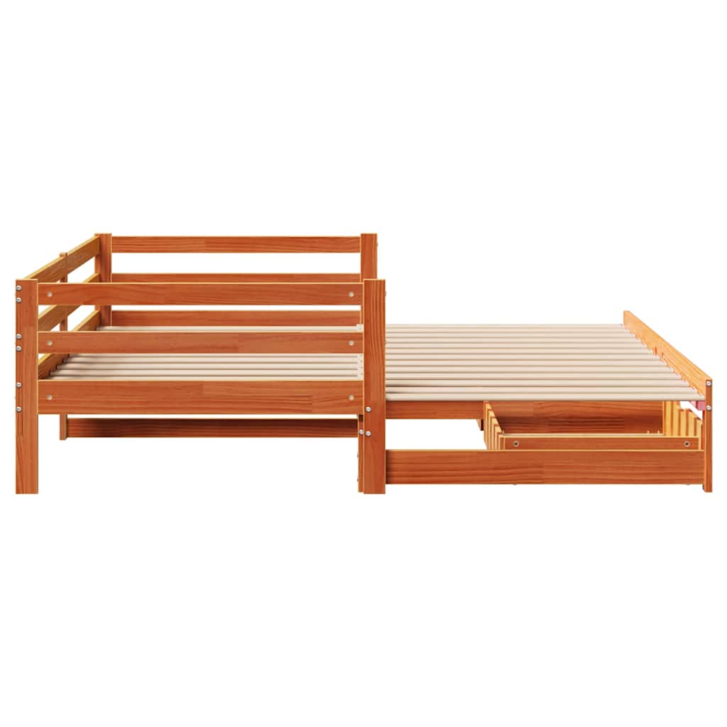 Daybed with Trundle&Drawers without Mattress Wax Brown 90x190 cm Single - Bargainia.com - 