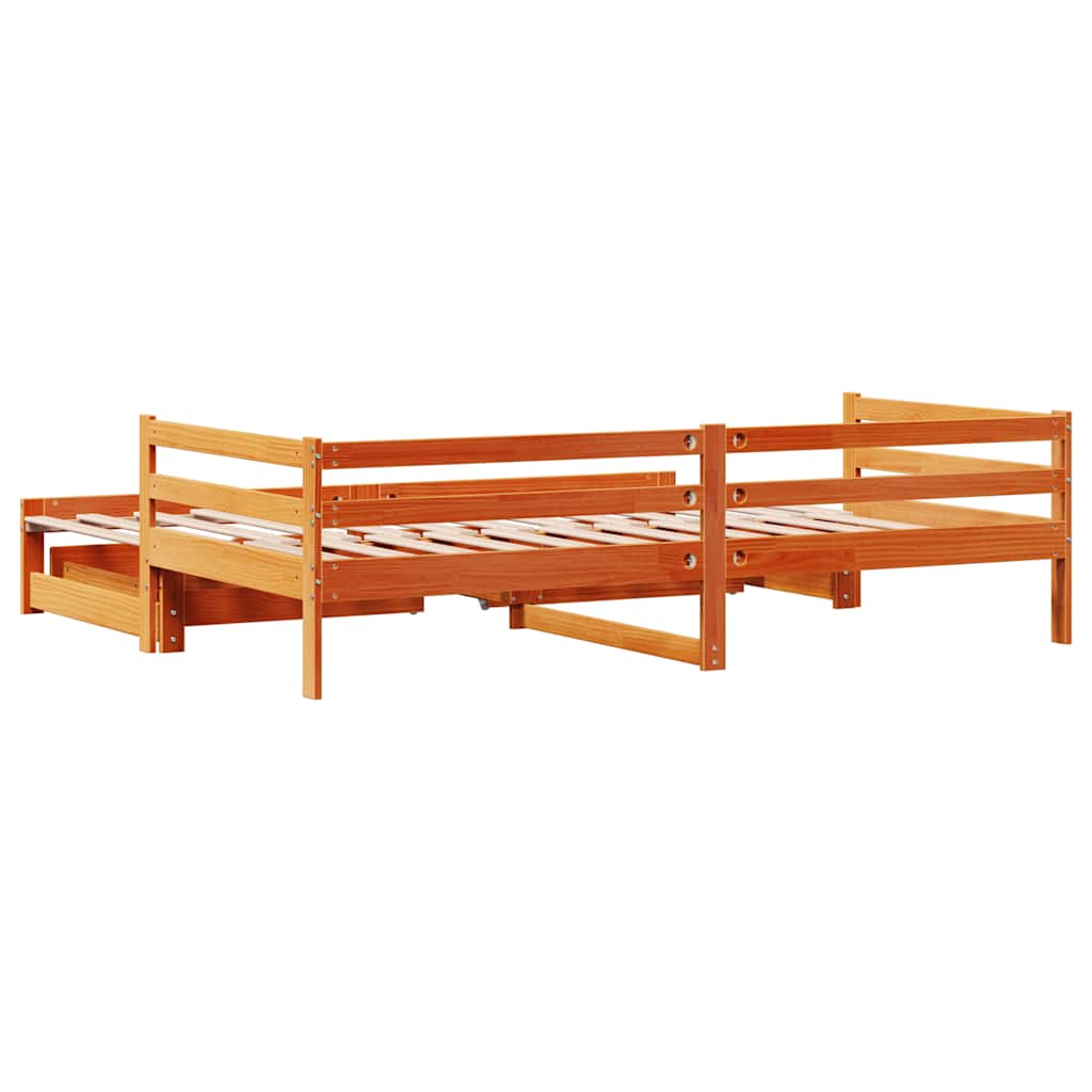 Daybed with Trundle&Drawers without Mattress Wax Brown 90x190 cm Single - Bargainia.com - 