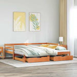 Daybed with Trundle&Drawers without Mattress Wax Brown 90x190 cm Single - Bargainia.com - 