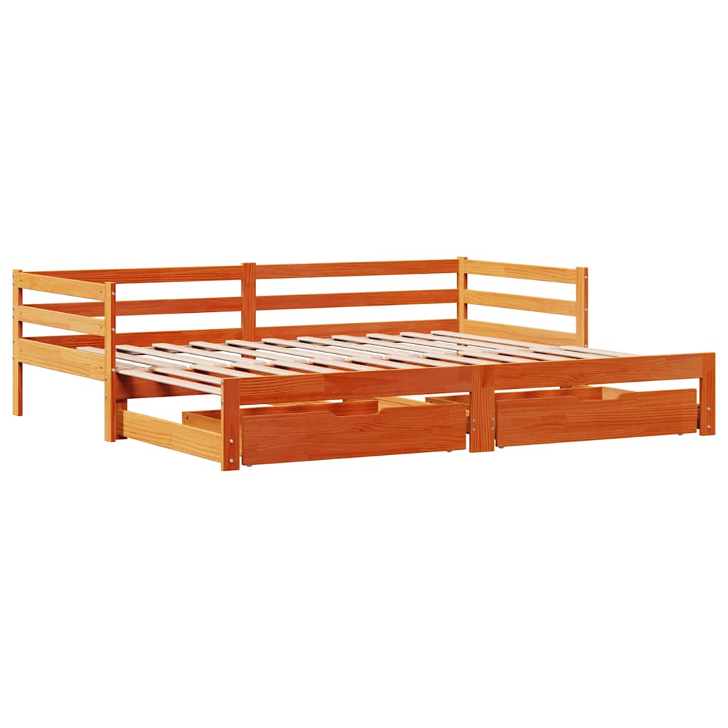 Daybed with Trundle&Drawers without Mattress Wax Brown 90x200 cm - Bargainia.com - 