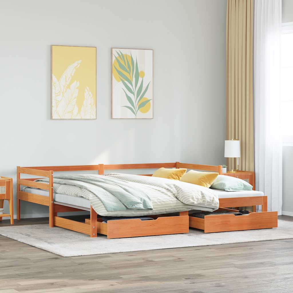Daybed with Trundle&Drawers without Mattress Wax Brown 90x200 cm - Bargainia.com - 
