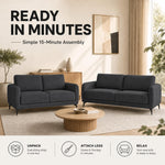Brixton Dark Grey Fabric Sofa Set, 2 Seater and 3 Seater Linen Look Settees with Solid Wood Frame and Steel Legs