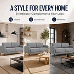 Brixton Grey Linen Look Fabric 3 Seater Sofa, Modern Couch with Foam Cushions and Black Steel Legs