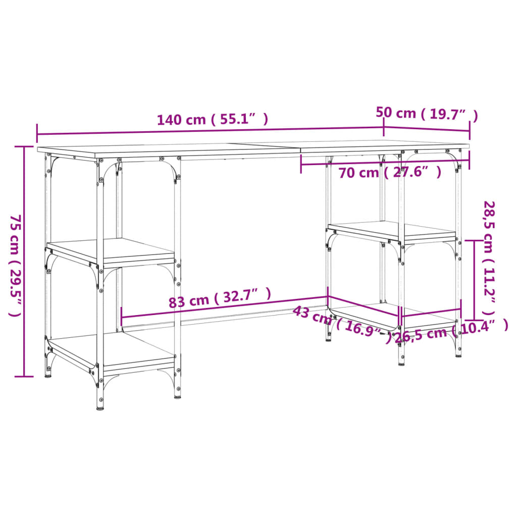 Desk Grey Sonoma 140x50x75 cm Metal and Engineered Wood - Bargainia.com - 