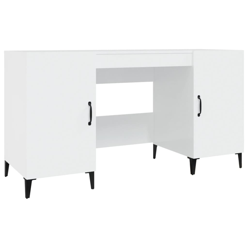 Desk High Gloss White 140x50x75 cm Engineered Wood - Bargainia.com - 