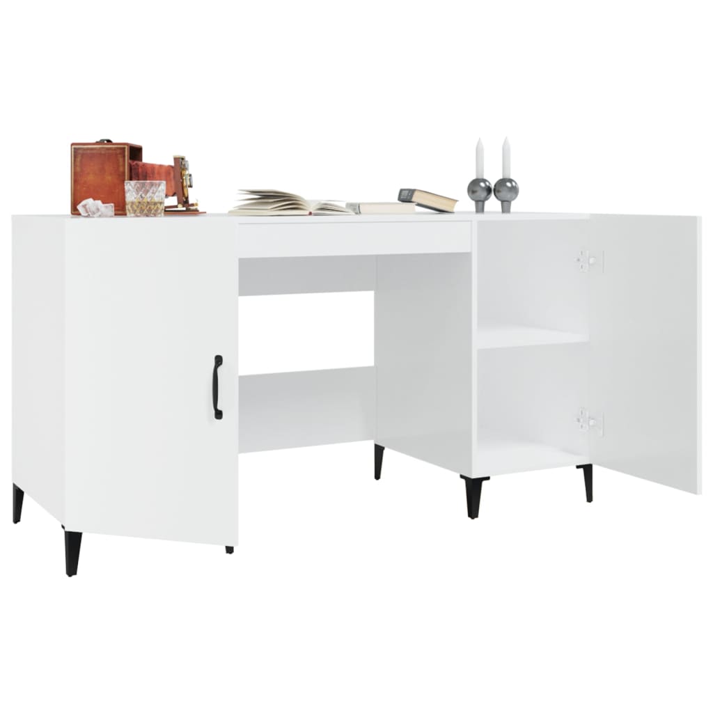 Desk High Gloss White 140x50x75 cm Engineered Wood - Bargainia.com - 