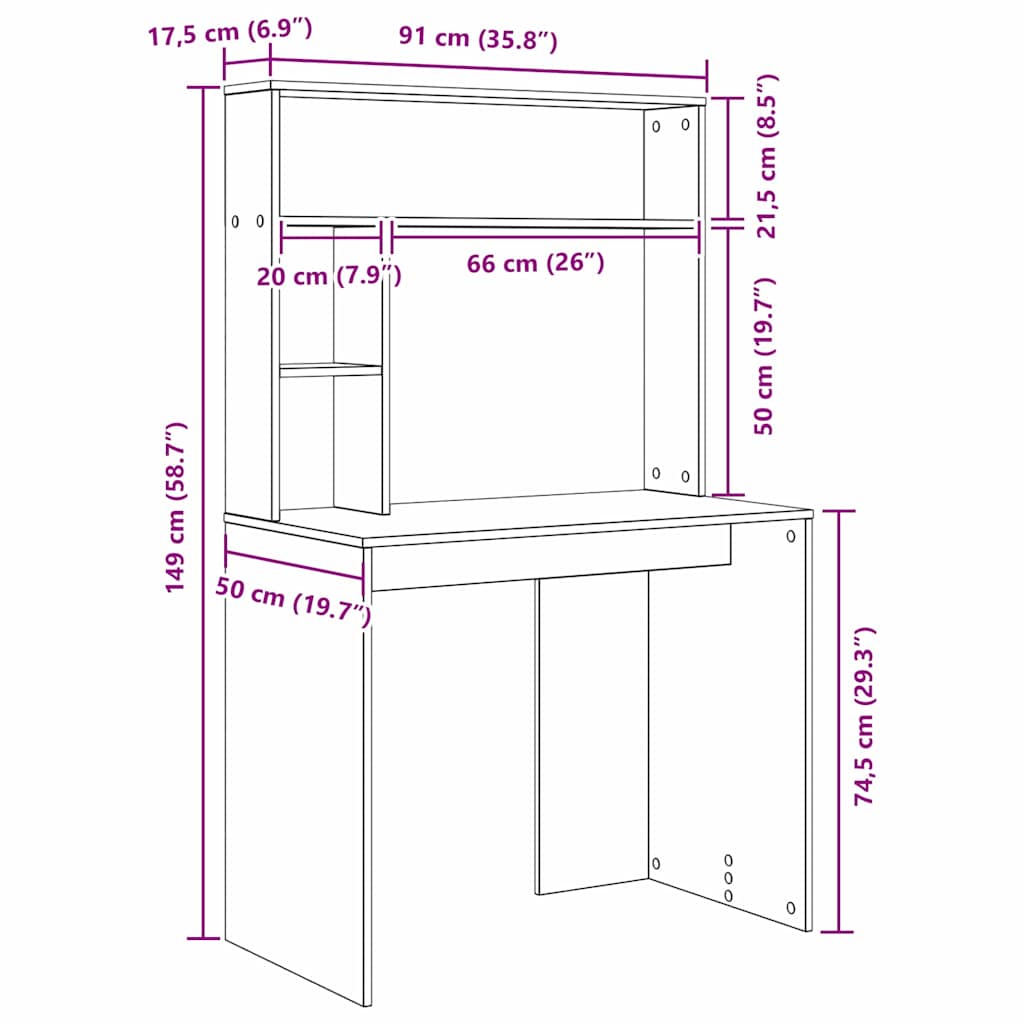 Desk with Shelf White 91 x 50 x 149 cm Engineered wood - Bargainia.com - 8721158249784 - 869258