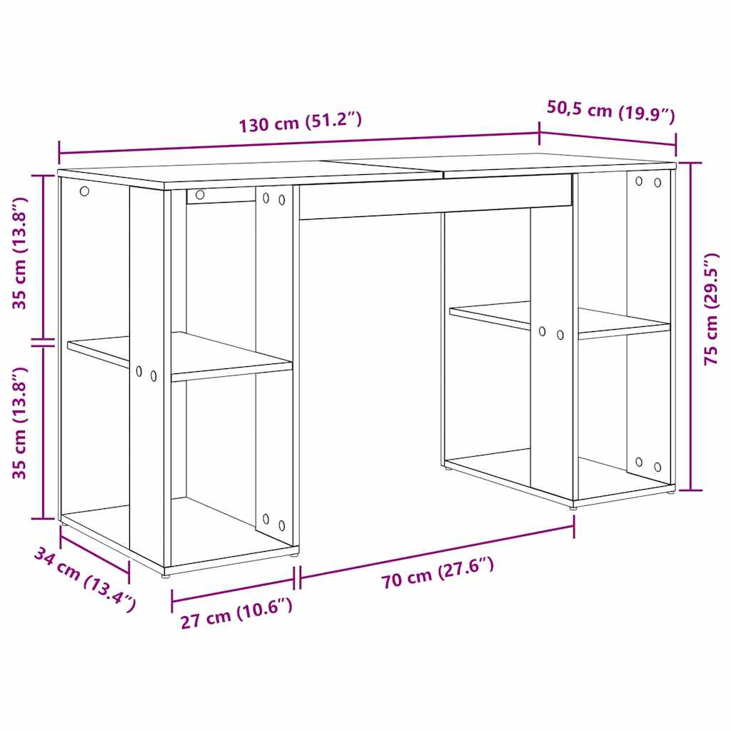 Desk with Storage White 130 x 50.5 x 75 cm Engineered Wood - Bargainia.com - 8721158252180 - 869498
