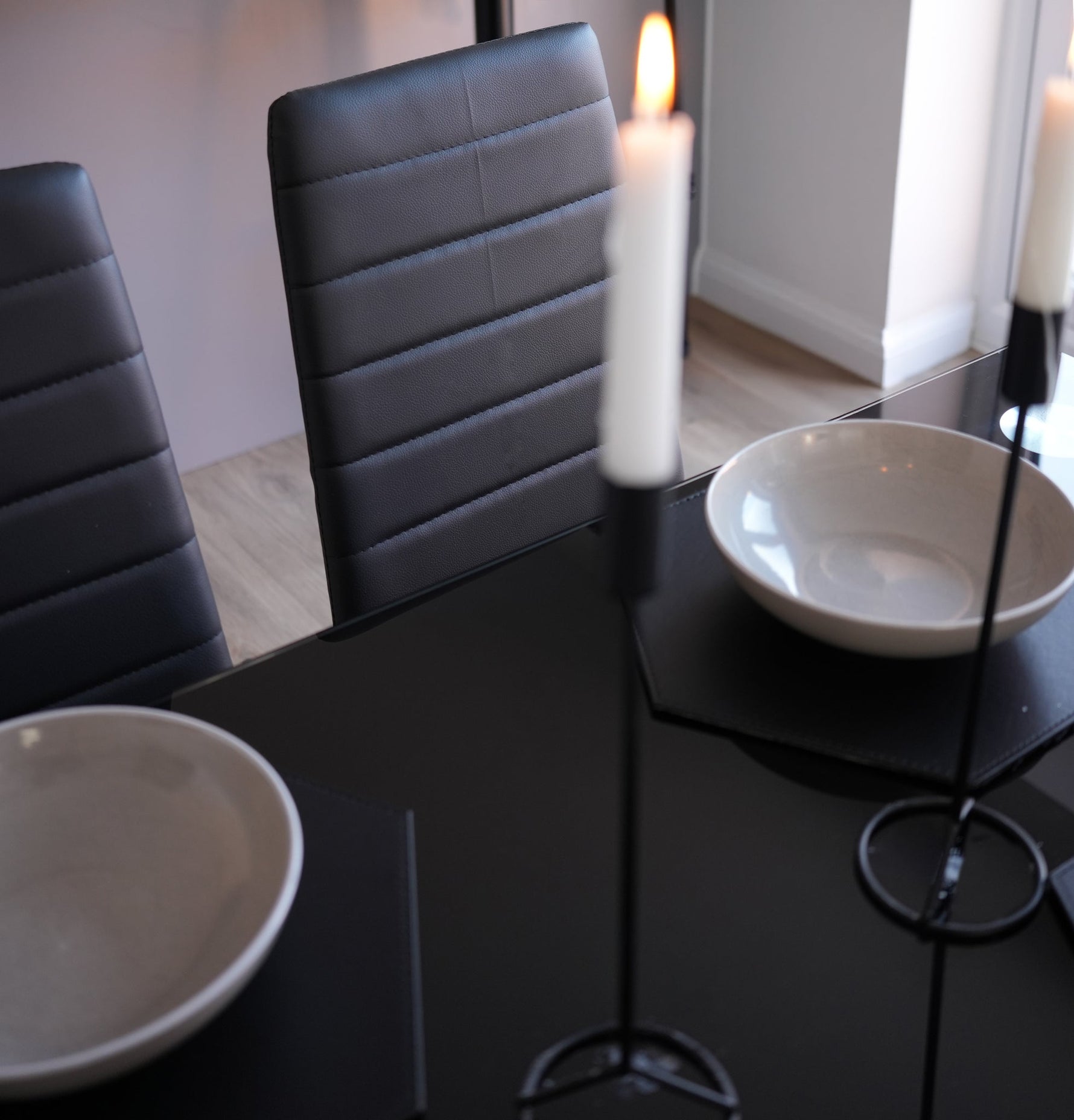 Dining Table and Black Faux Leather Chairs Set of 4 - Moderno - Bargainia.com - 