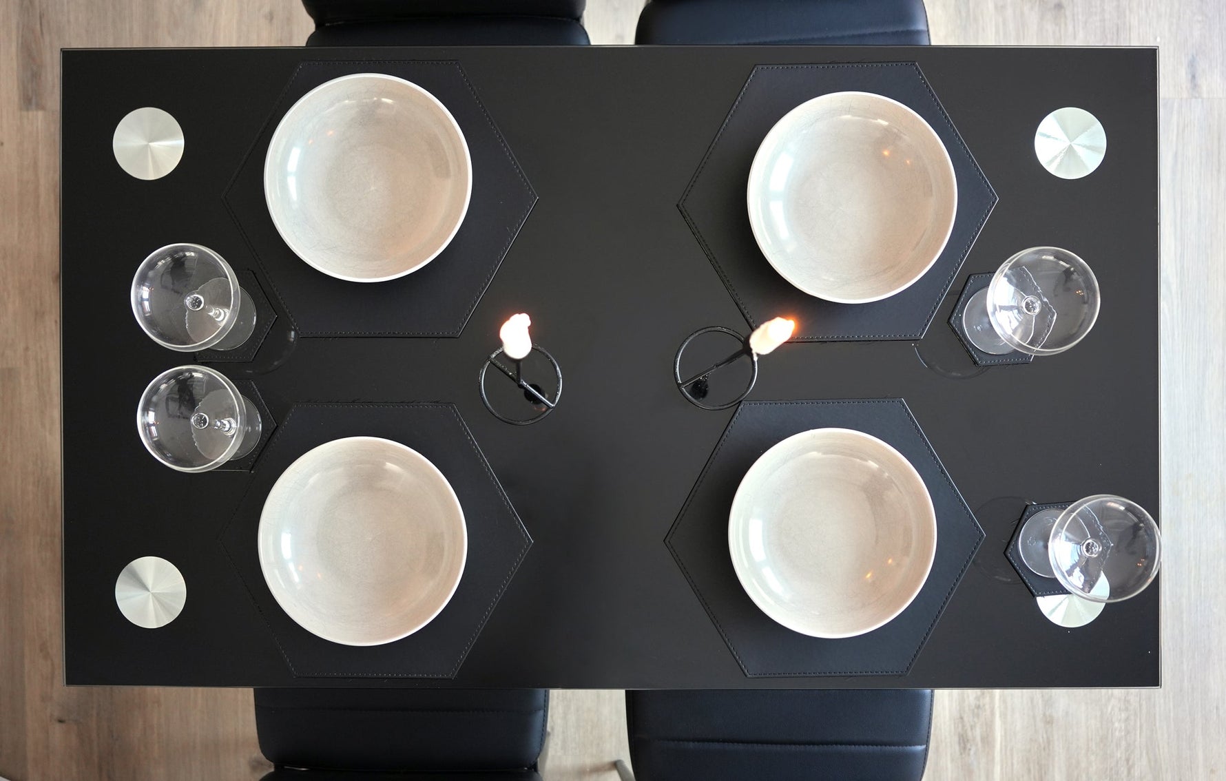 Dining Table and Black Faux Leather Chairs Set of 4 - Moderno - Bargainia.com - 