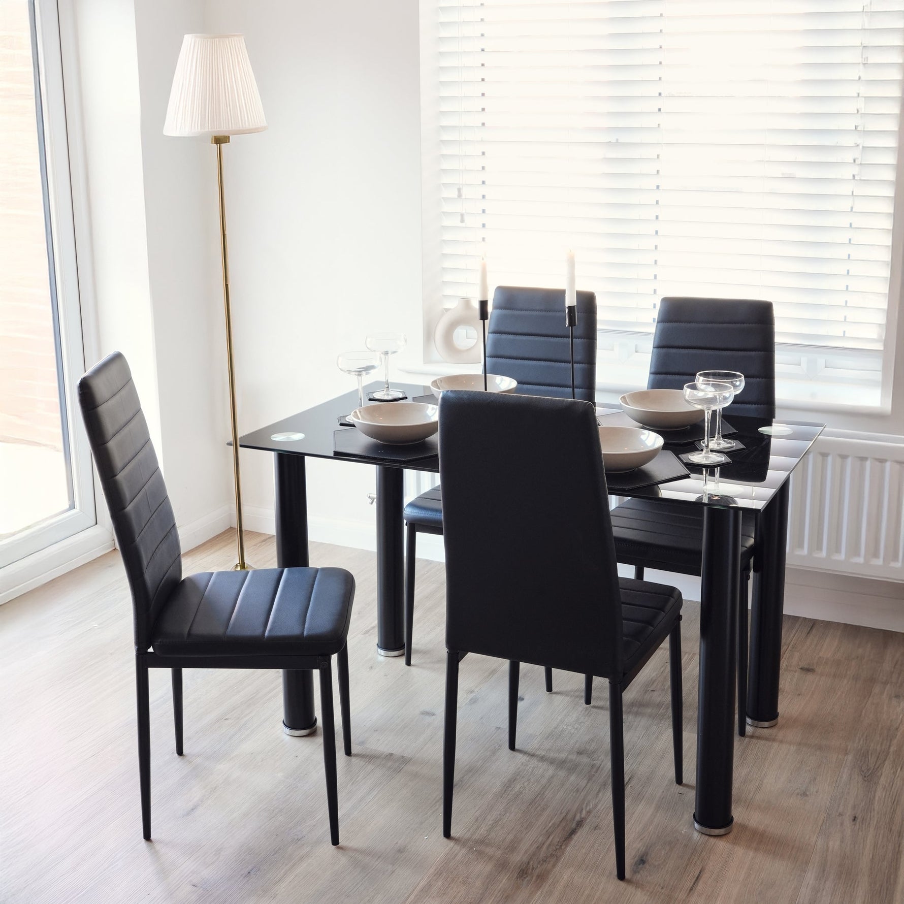 Dining Table and Black Faux Leather Chairs Set of 4 - Moderno - Bargainia.com - 