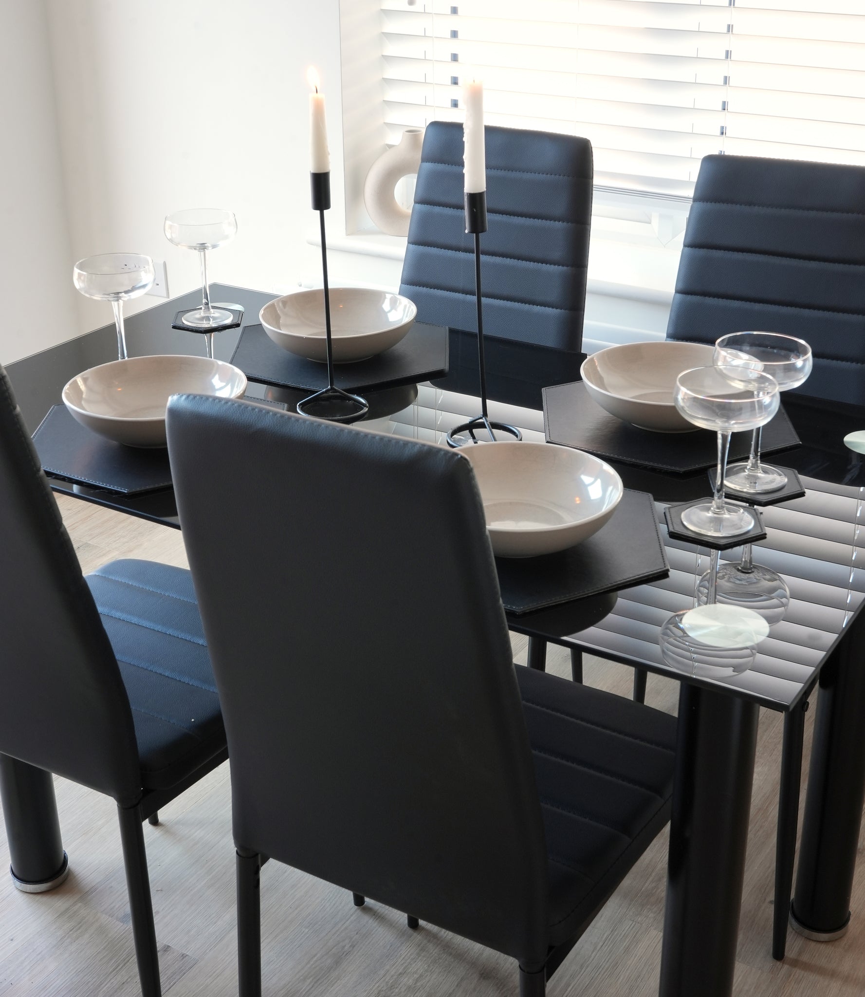 Dining Table and Black Faux Leather Chairs Set of 4 - Moderno - Bargainia.com - 