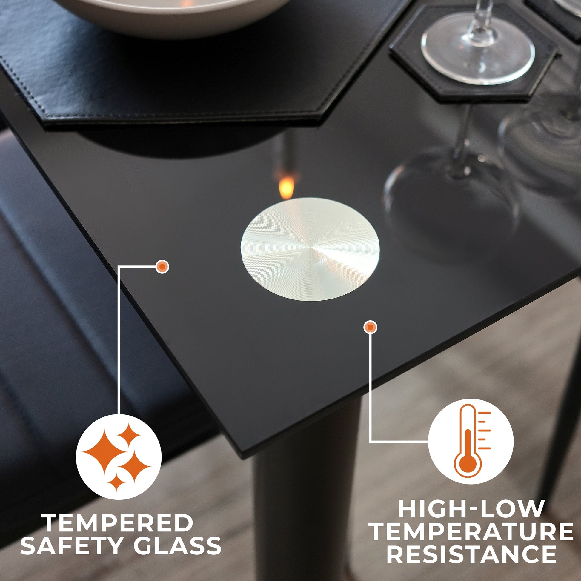 Dining Table and Black Faux Leather Chairs Set of 4 - Moderno - Bargainia.com - 5056536130136 - MLM-181424