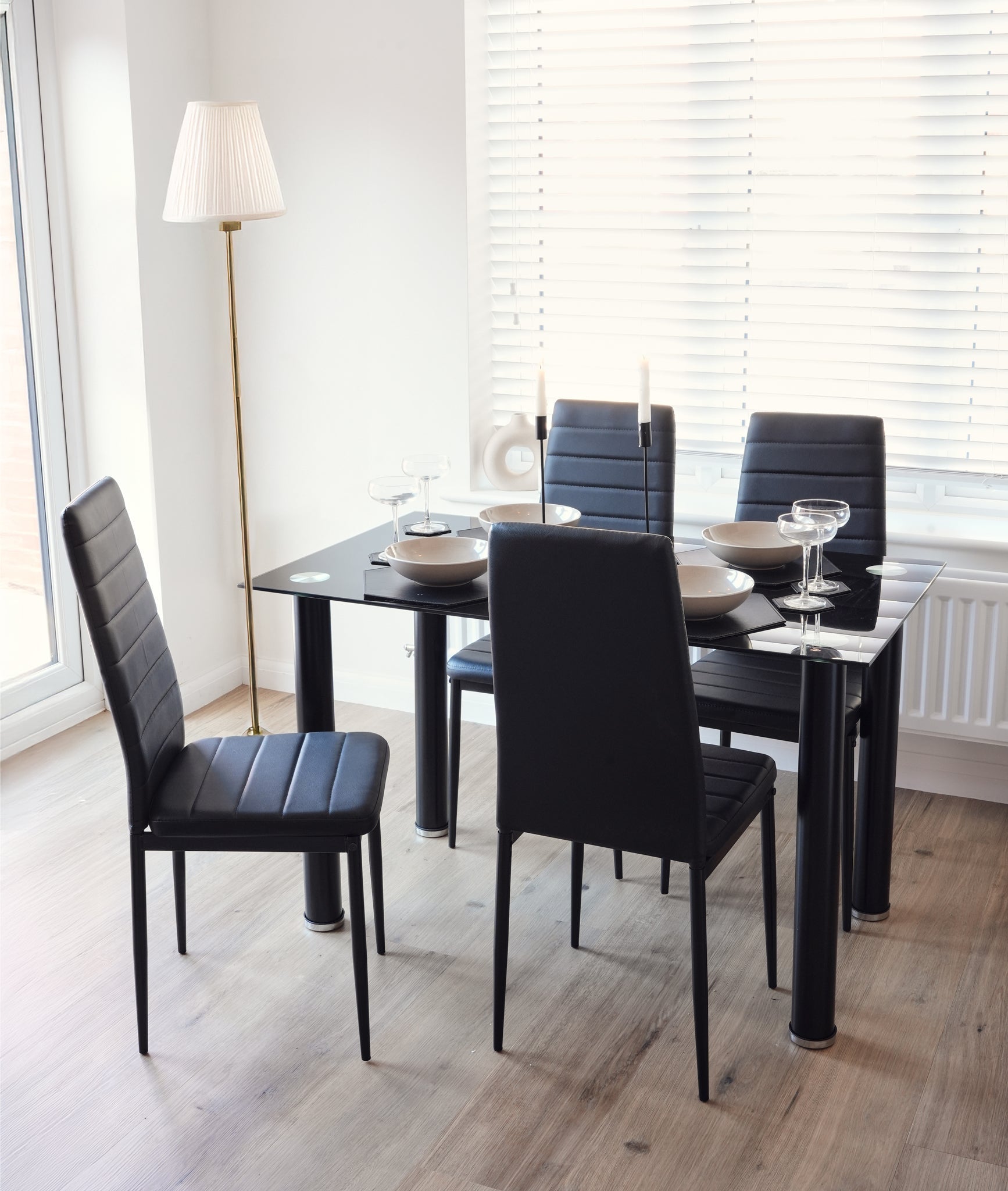 Dining Table and Black Faux Leather Chairs Set of 4 - Moderno - Bargainia.com - 