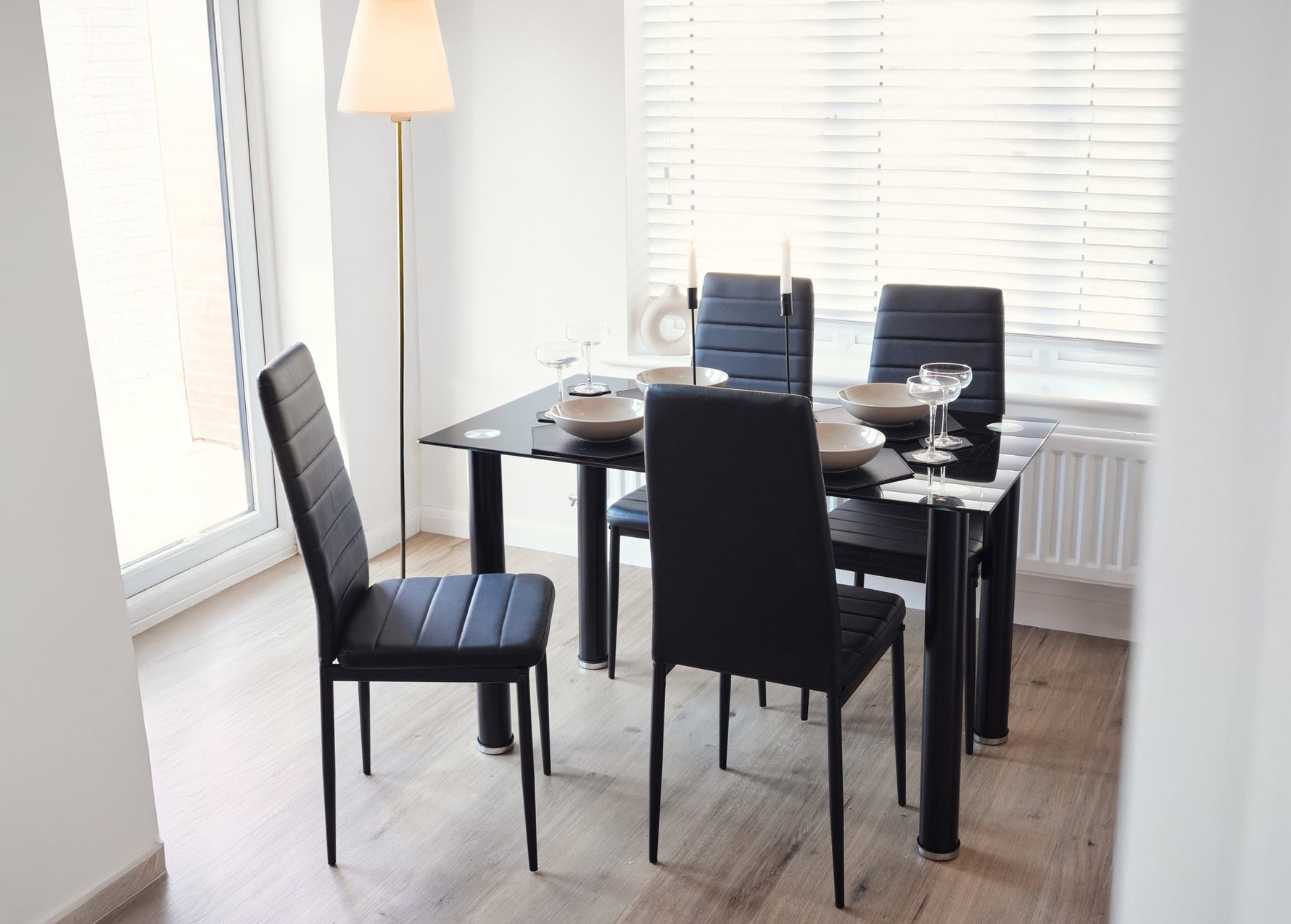 Dining Table and Black Faux Leather Chairs Set of 4 - Moderno - Bargainia.com - 