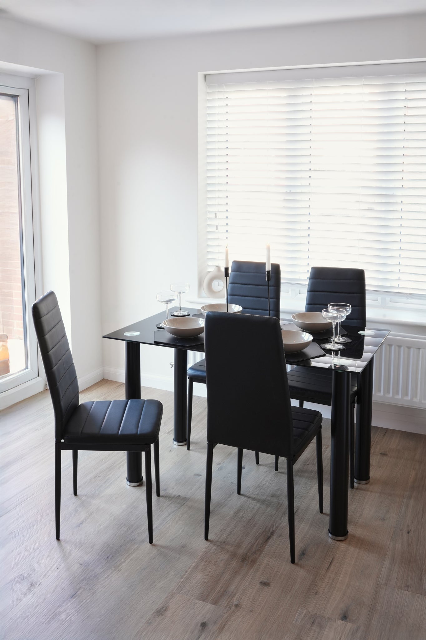 Dining Table and Black Faux Leather Chairs Set of 4 - Moderno - Bargainia.com - 