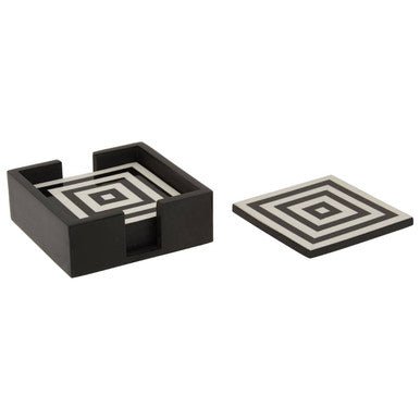 Donato Set of 4 Black and White Stripe Coasters with Holder - Bargainia.com - 5018705962566