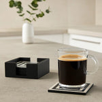 Donato Set of 4 Black and White Stripe Coasters with Holder - Bargainia.com - 5018705962566