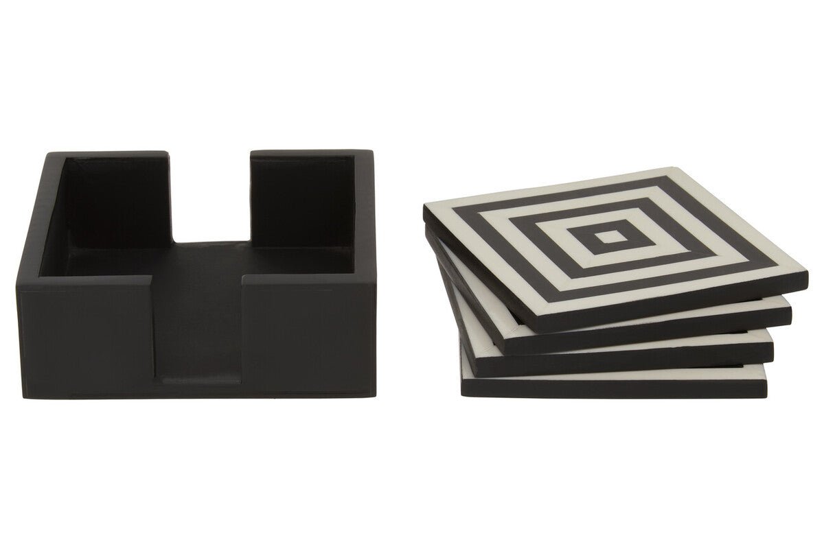 Donato Set of 4 Black and White Stripe Coasters with Holder - Bargainia.com - 5018705962566