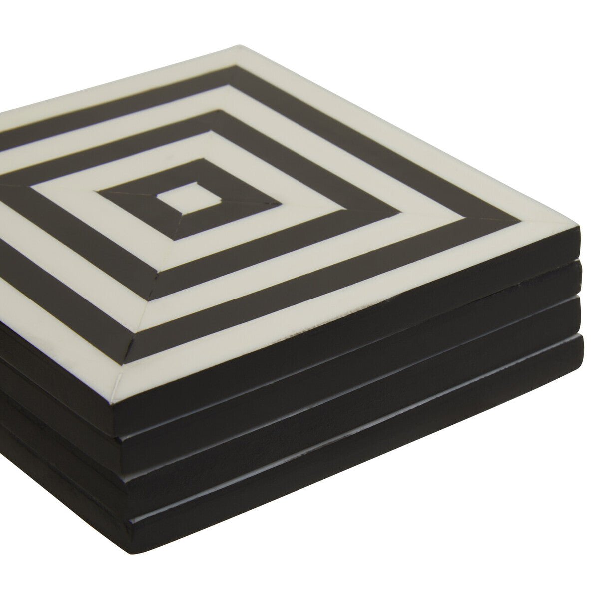 Donato Set of 4 Black and White Stripe Coasters with Holder - Bargainia.com - 5018705962566