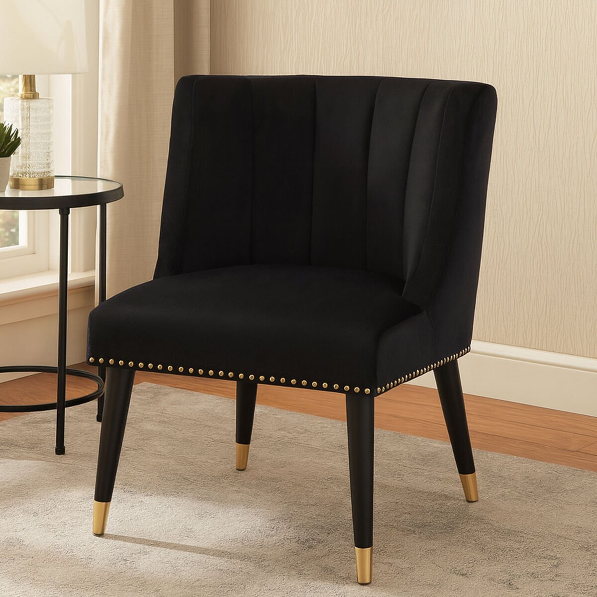 Doucet Black Velvet Dining Chair With Black Legs - Bargainia.com - 5018705957654