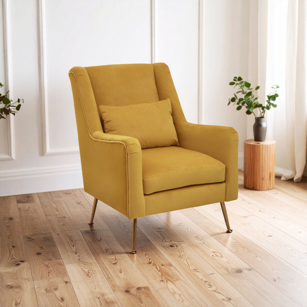 Doucet Yellow Velvet Chair With Gold Finish Legs - Bargainia.com - 5018705957562