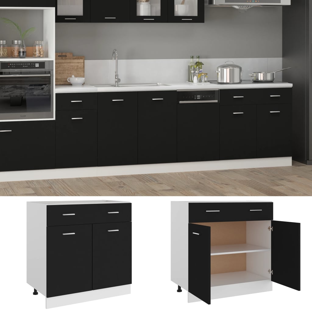 Drawer Bottom Cabinet Black 80x46x81.5 cm Engineered Wood - Bargainia.com - 8720286132241 - 801237