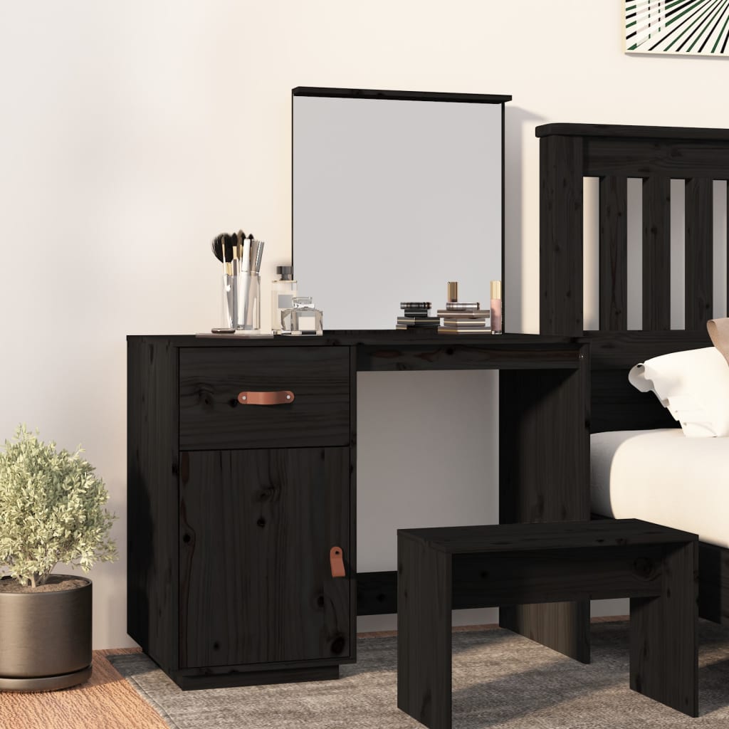Dressing Table Black 95x50x134 cm Solid Wood Pine - Bargainia.com - 