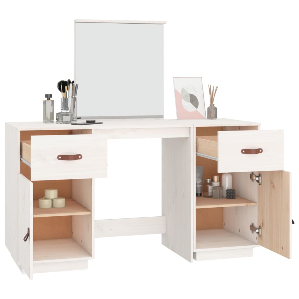 Dressing Table Set with a Mirror White Solid Wood Pine - Bargainia.com - 