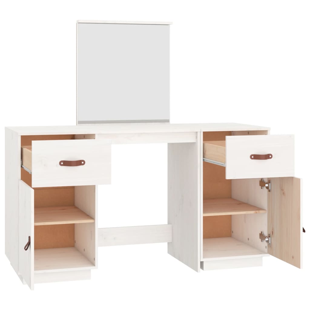 Dressing Table Set with a Mirror White Solid Wood Pine - Bargainia.com - 