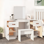 Dressing Table Set with a Mirror White Solid Wood Pine - Bargainia.com - 