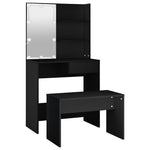 Dressing Table Set with LED Black Engineered Wood - Bargainia.com - 
