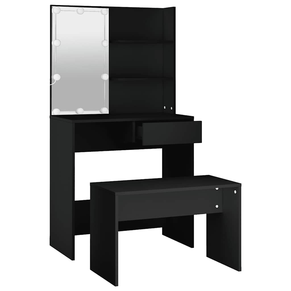 Dressing Table Set with LED Black Engineered Wood - Bargainia.com - 