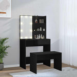 Dressing Table Set with LED Black Engineered Wood - Bargainia.com - 