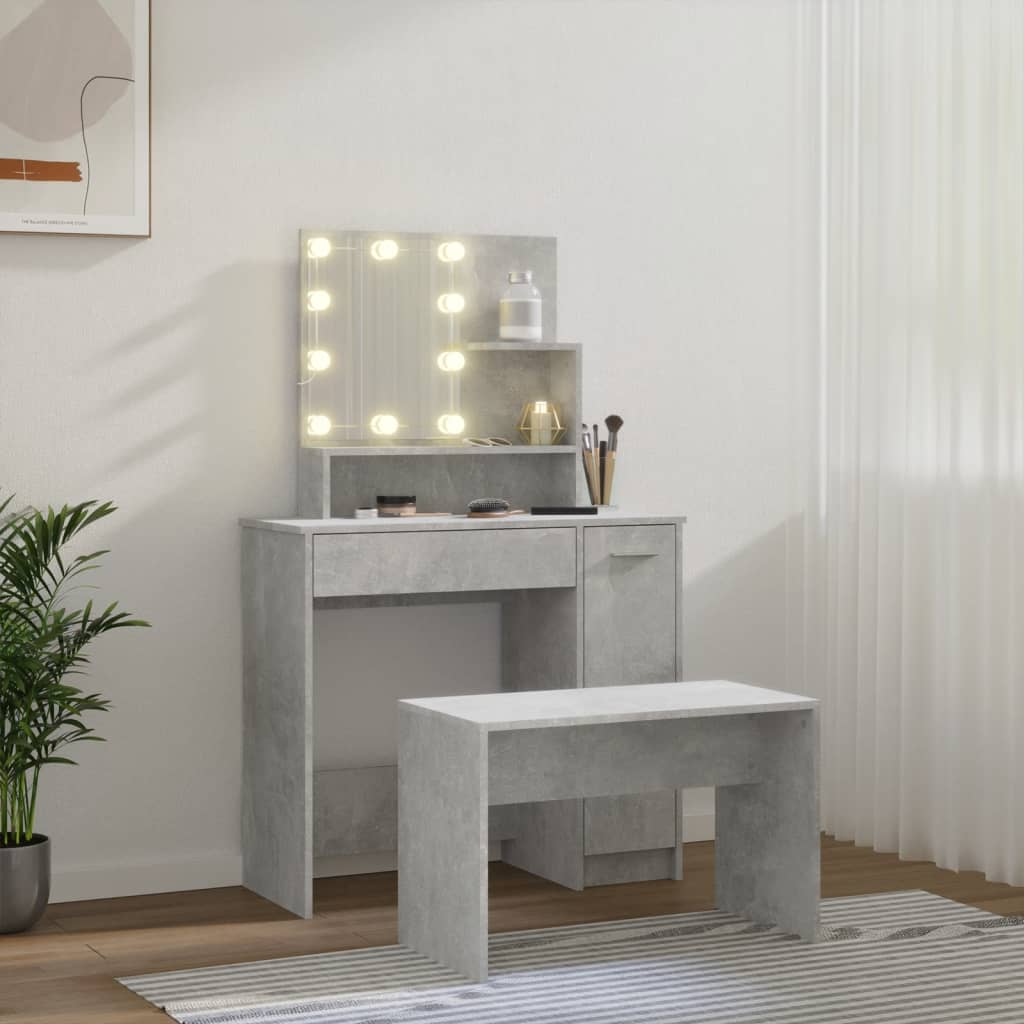 Dressing Table Set with LED Concrete Grey Engineered Wood - Bargainia.com - 8720287100607 - 3114118