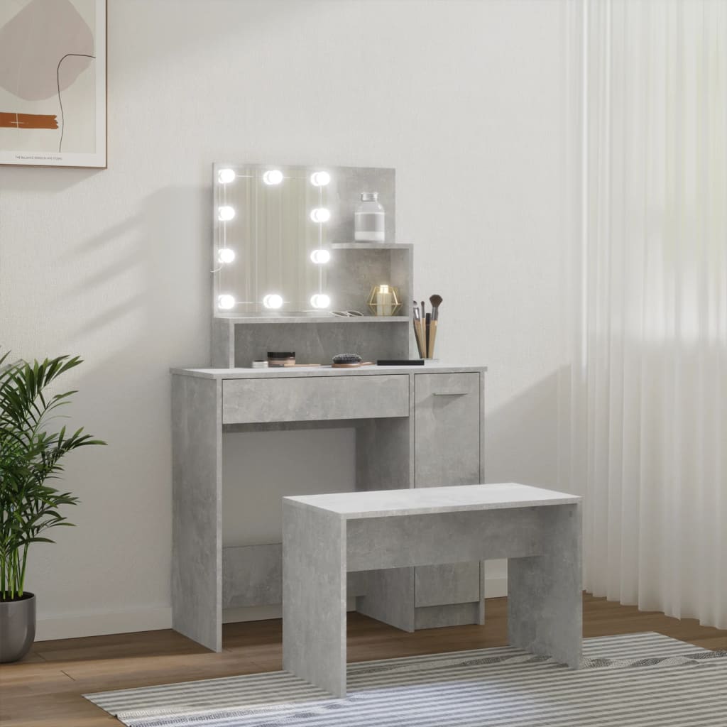 Dressing Table Set with LED Concrete Grey Engineered Wood - Bargainia.com - 8720287100607 - 3114118