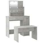 Dressing Table Set with LED Concrete Grey Engineered Wood - Bargainia.com - 