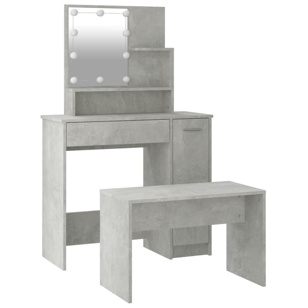 Dressing Table Set with LED Concrete Grey Engineered Wood - Bargainia.com - 