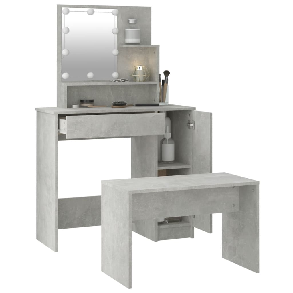 Dressing Table Set with LED Concrete Grey Engineered Wood - Bargainia.com - 