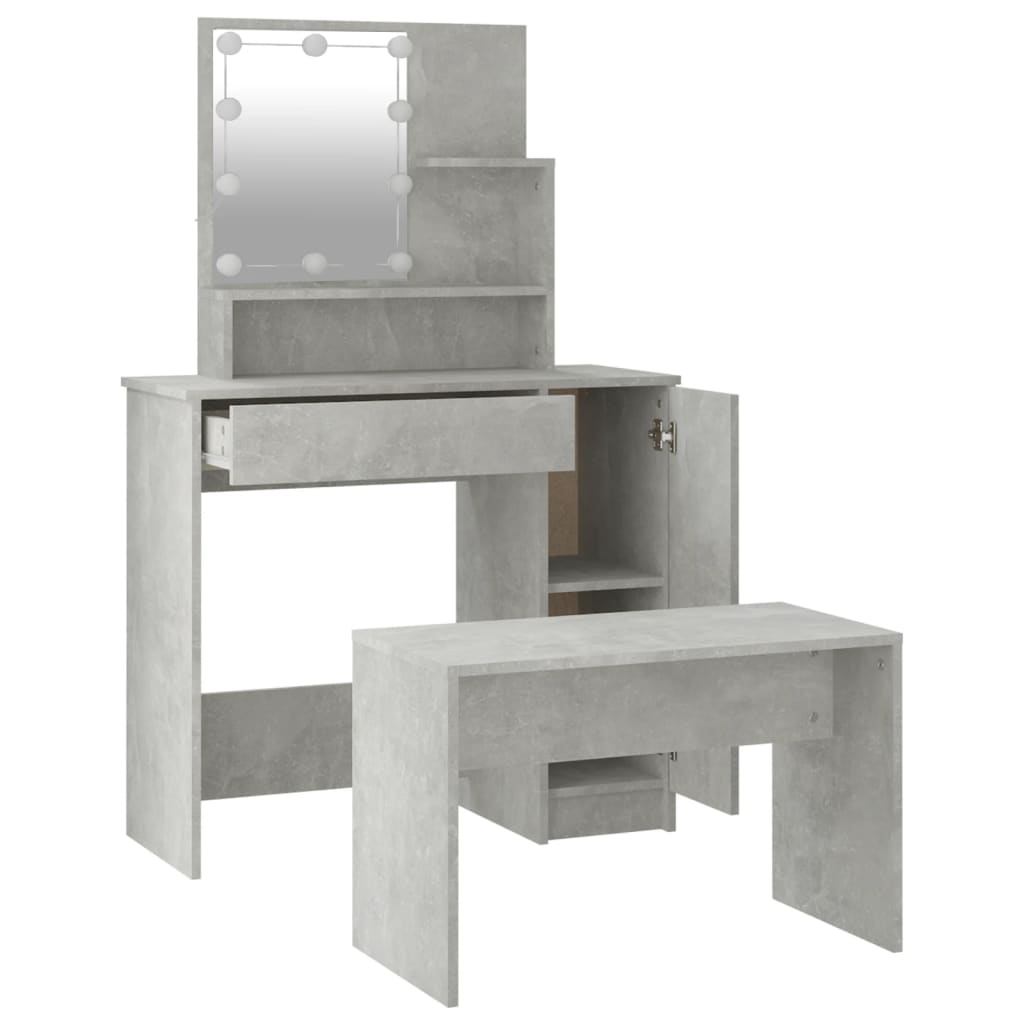 Dressing Table Set with LED Concrete Grey Engineered Wood - Bargainia.com - 