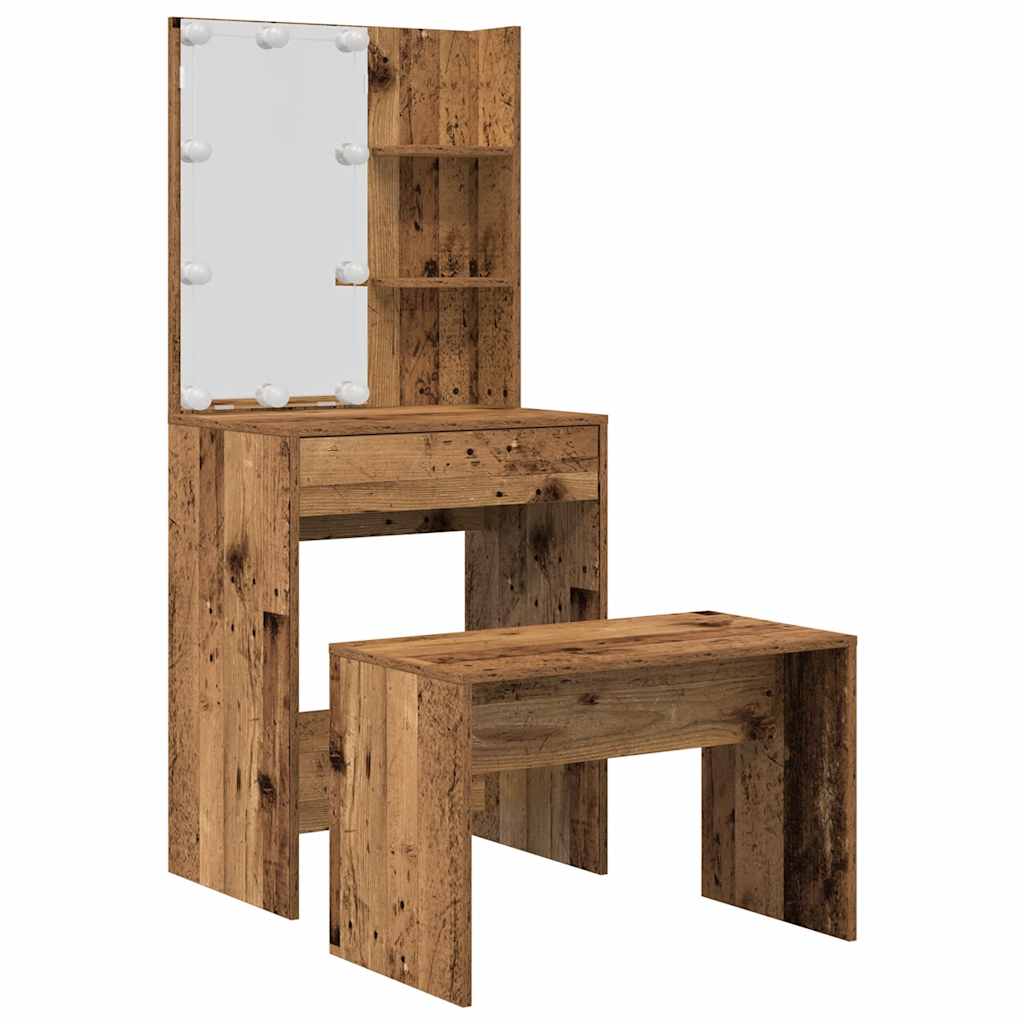 Dressing Table Set with LED Old Wood Engineered Wood - Bargainia.com - 